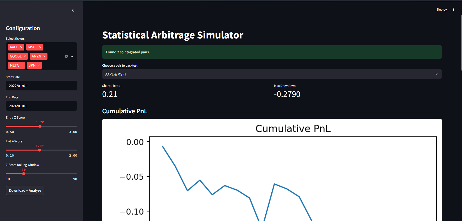 Statistical Arbitrage Simulator screenshot